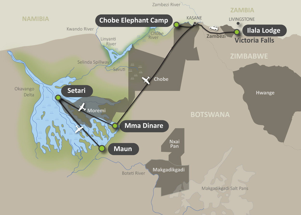 Map of the Botswana Highlights Safari